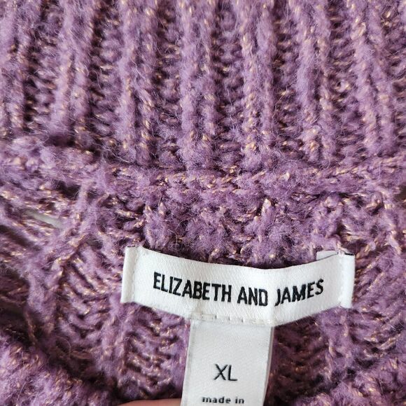 Elizabeth and James Knit Sweater Giada Purple Cropped Oversize Metallic Gold XL - Picture 5 of 8
